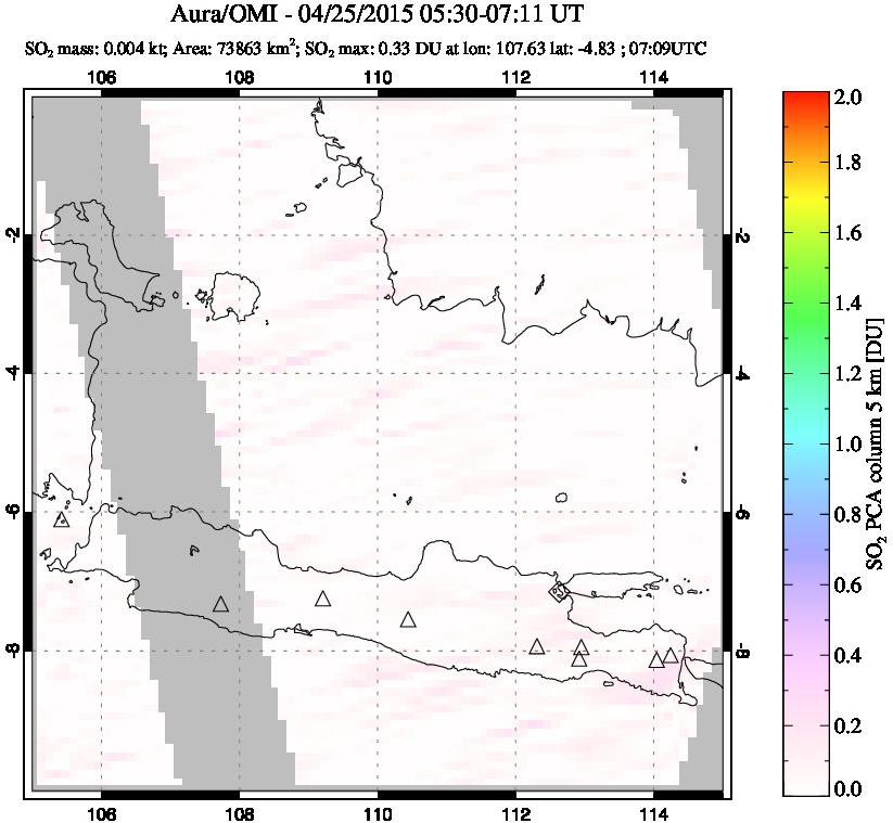 A sulfur dioxide image over Java, Indonesia on Apr 25, 2015.