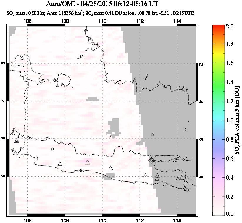 A sulfur dioxide image over Java, Indonesia on Apr 26, 2015.