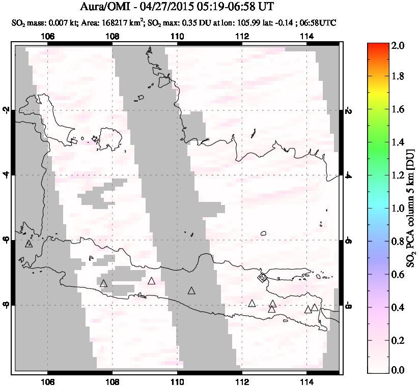 A sulfur dioxide image over Java, Indonesia on Apr 27, 2015.
