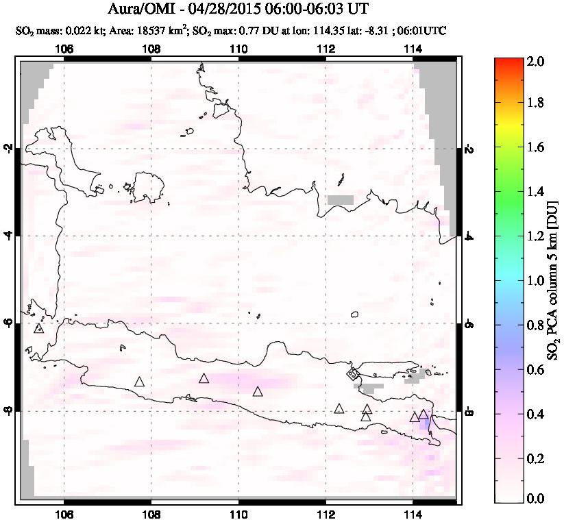 A sulfur dioxide image over Java, Indonesia on Apr 28, 2015.