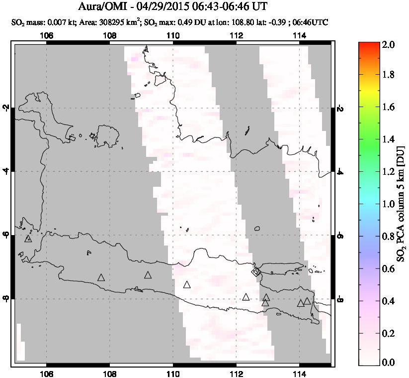 A sulfur dioxide image over Java, Indonesia on Apr 29, 2015.