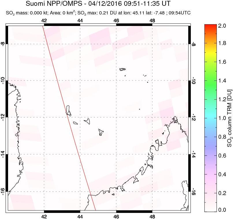 A sulfur dioxide image over Comoro Islands on Apr 12, 2016.