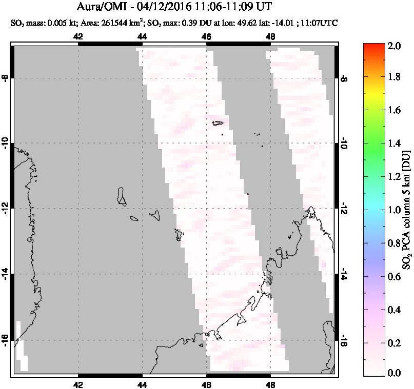 A sulfur dioxide image over Comoro Islands on Apr 12, 2016.