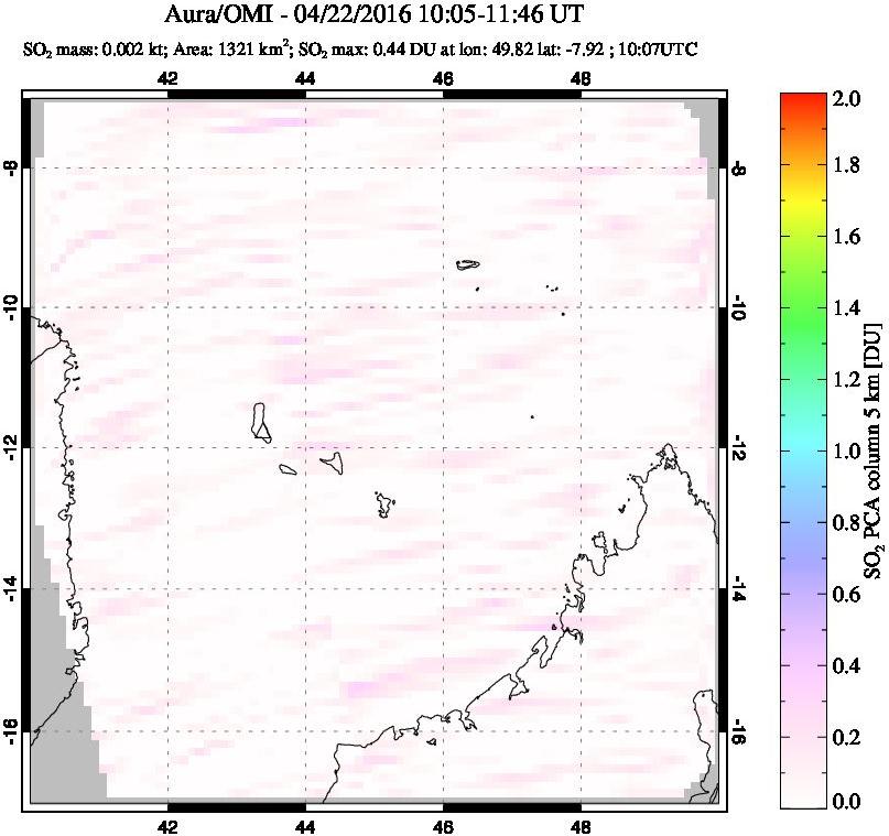 A sulfur dioxide image over Comoro Islands on Apr 22, 2016.