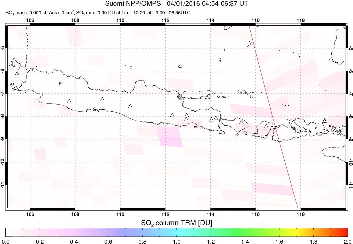 A sulfur dioxide image over Java, Indonesia on Apr 01, 2016.