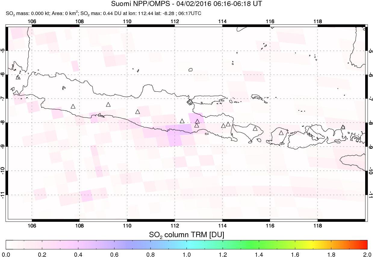 A sulfur dioxide image over Java, Indonesia on Apr 02, 2016.