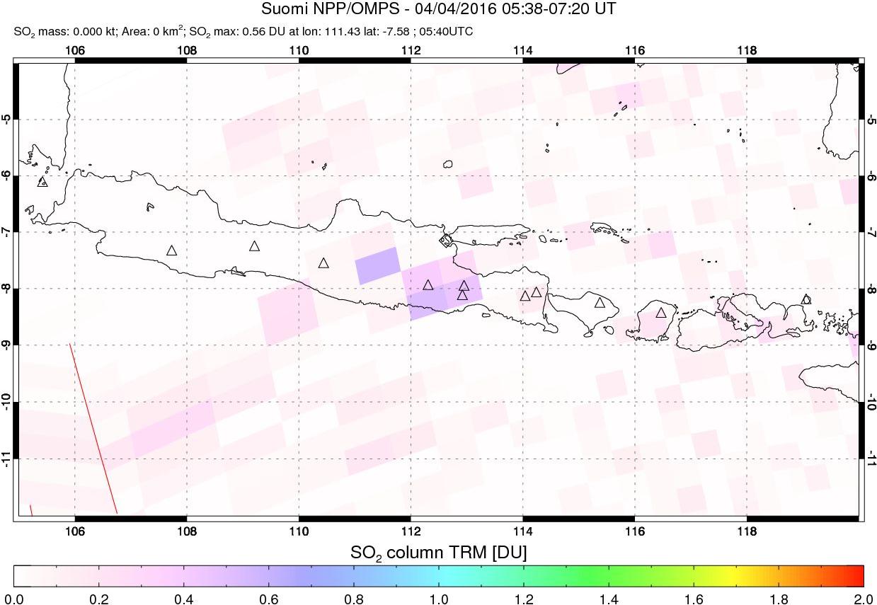 A sulfur dioxide image over Java, Indonesia on Apr 04, 2016.