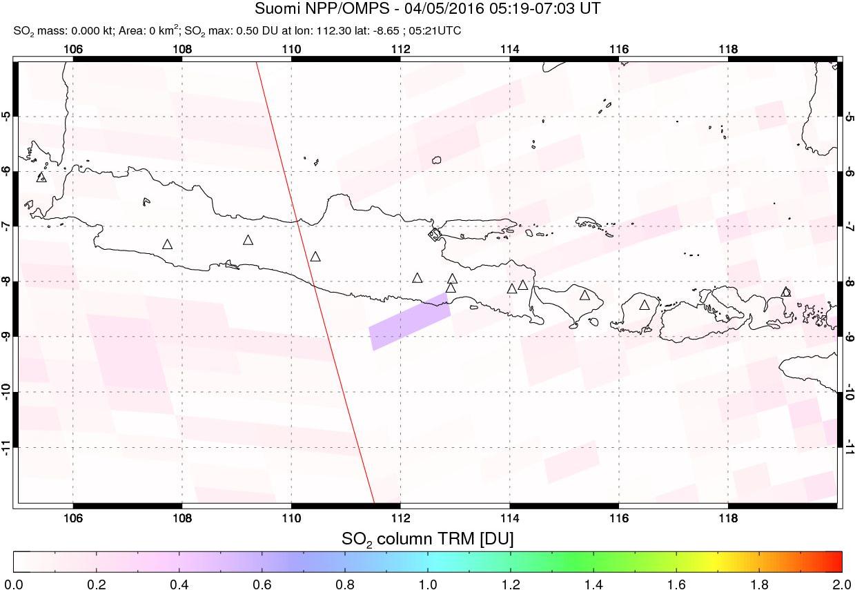 A sulfur dioxide image over Java, Indonesia on Apr 05, 2016.