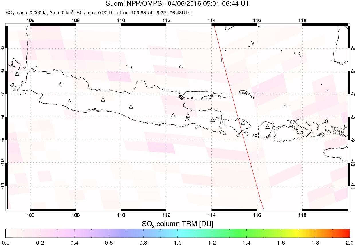 A sulfur dioxide image over Java, Indonesia on Apr 06, 2016.