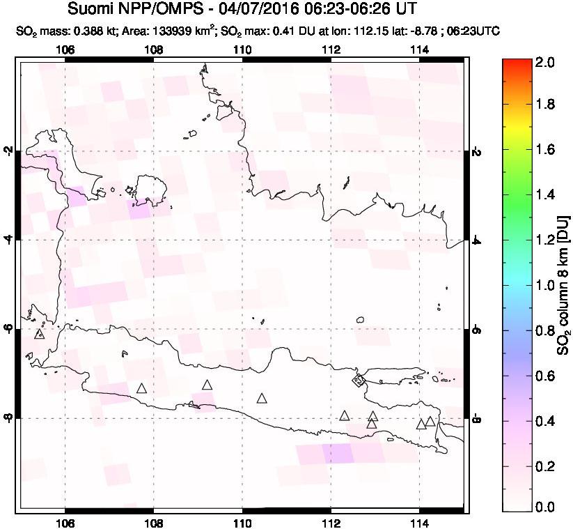A sulfur dioxide image over Java, Indonesia on Apr 07, 2016.