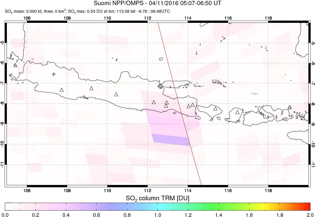 A sulfur dioxide image over Java, Indonesia on Apr 11, 2016.