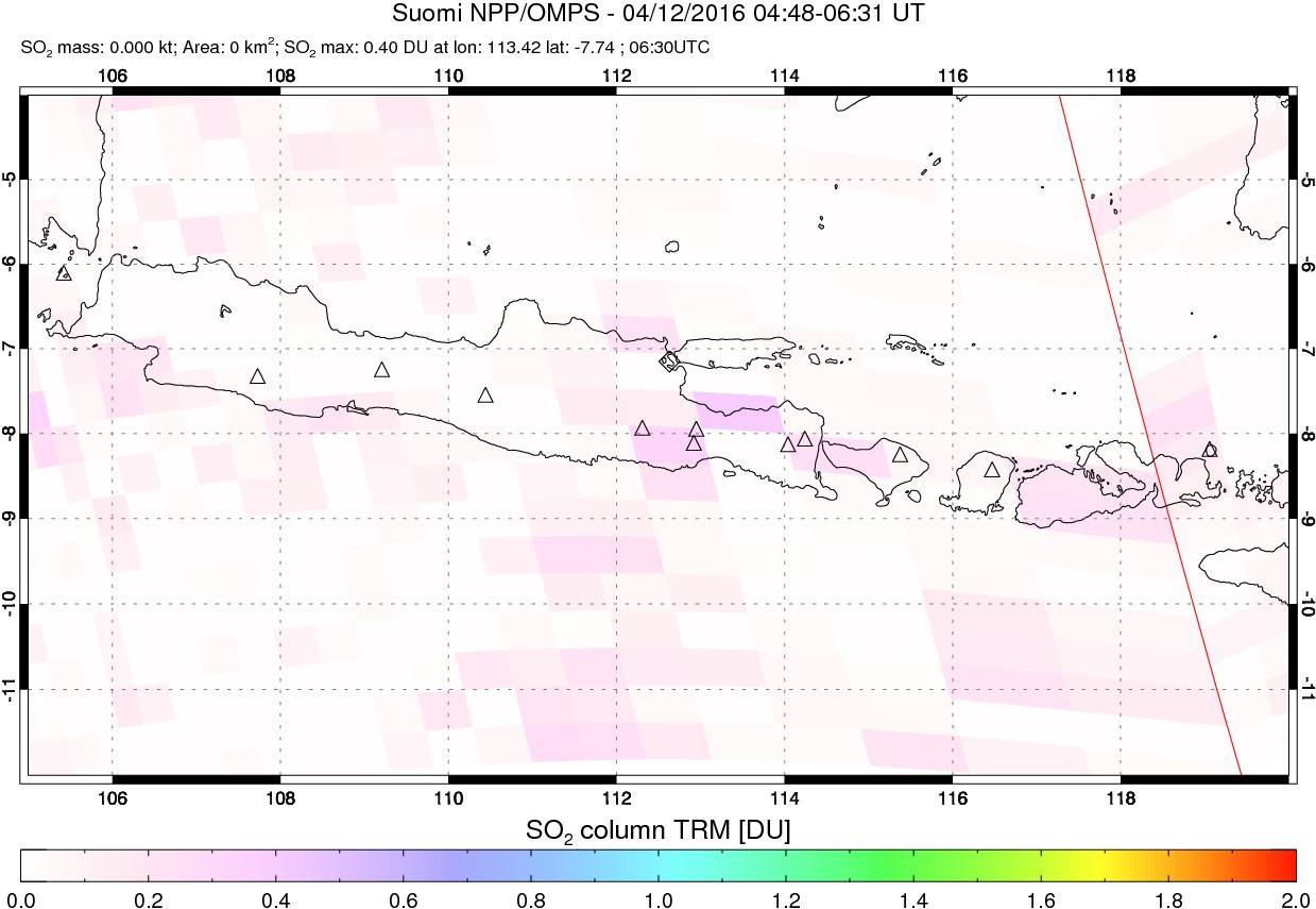 A sulfur dioxide image over Java, Indonesia on Apr 12, 2016.