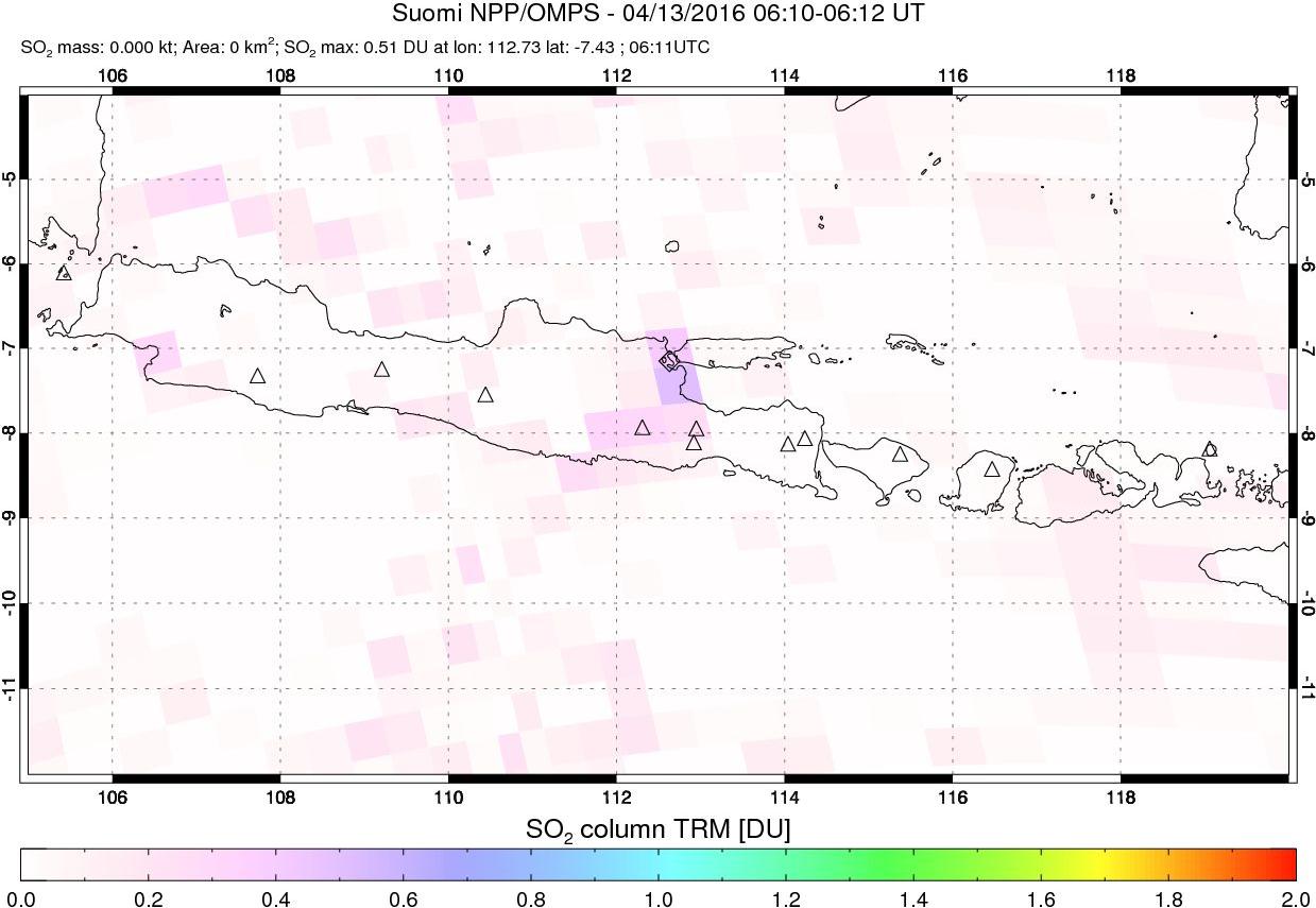 A sulfur dioxide image over Java, Indonesia on Apr 13, 2016.
