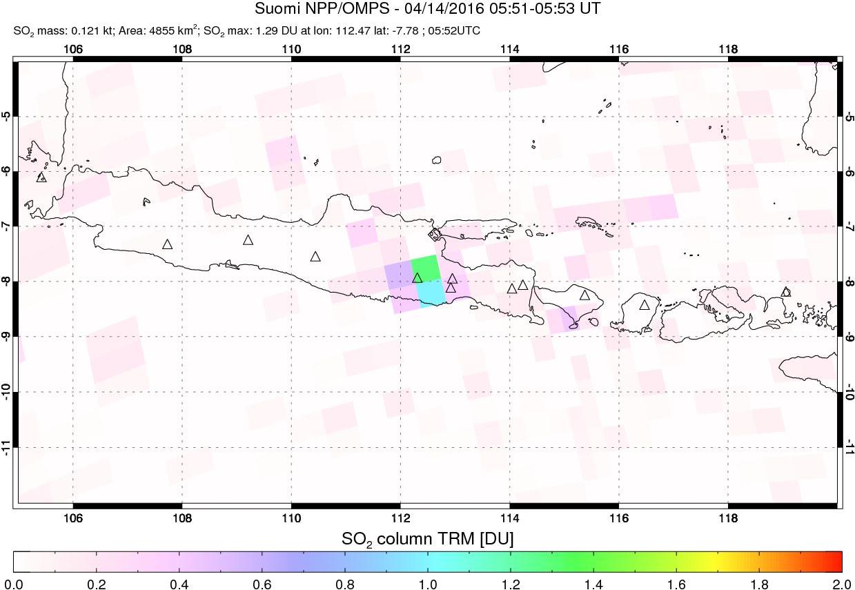 A sulfur dioxide image over Java, Indonesia on Apr 14, 2016.