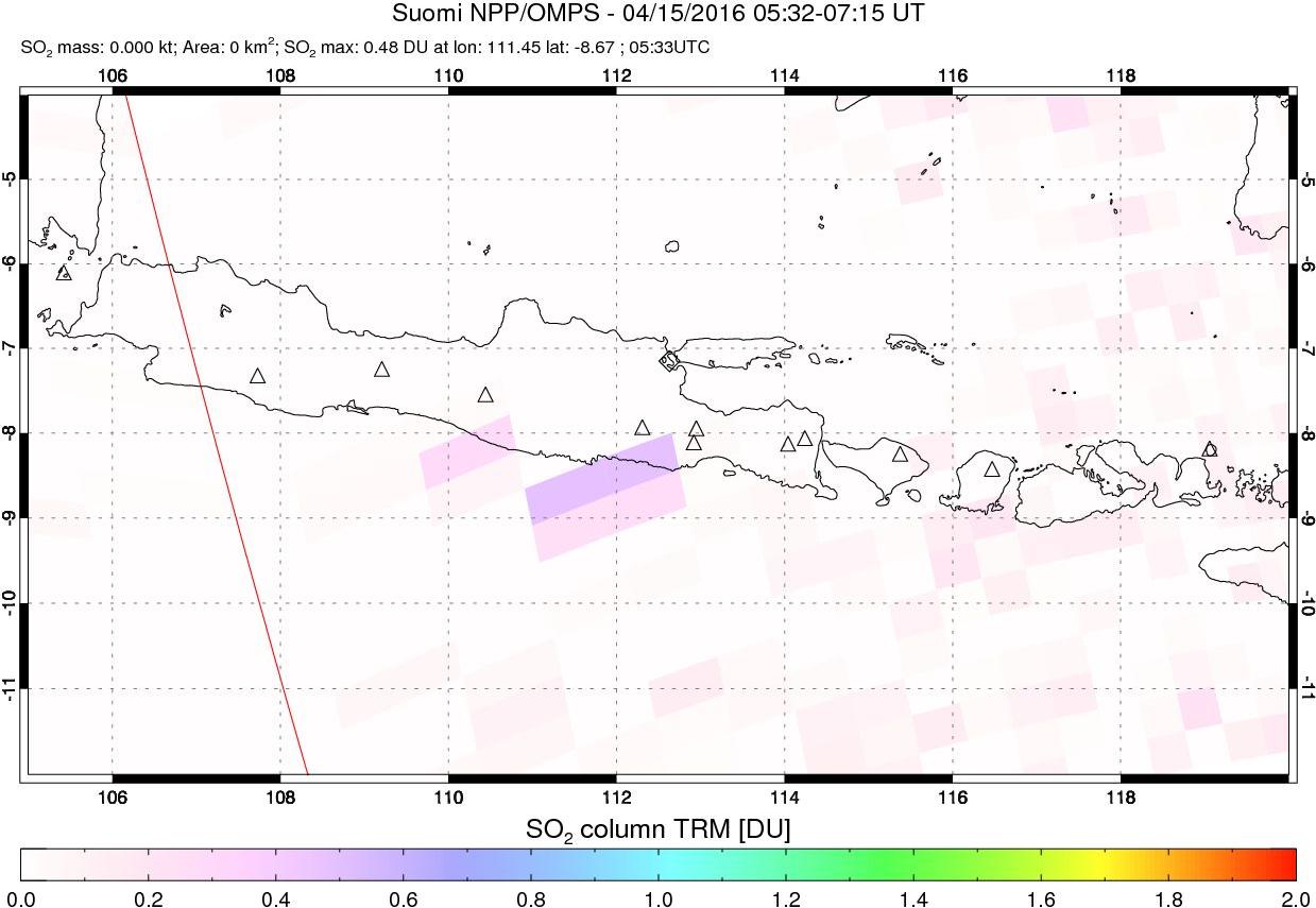 A sulfur dioxide image over Java, Indonesia on Apr 15, 2016.