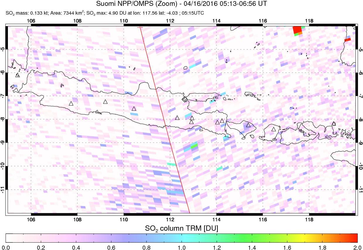 A sulfur dioxide image over Java, Indonesia on Apr 16, 2016.