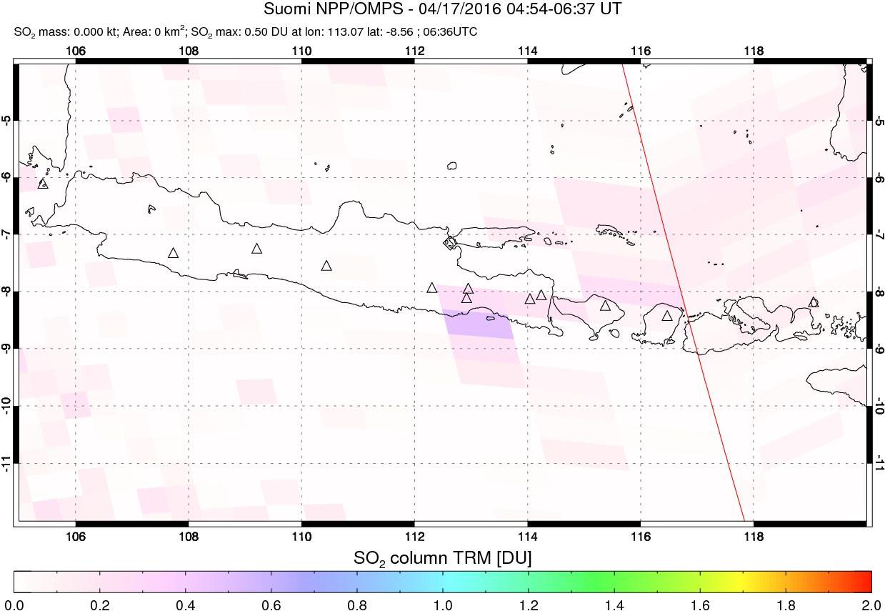 A sulfur dioxide image over Java, Indonesia on Apr 17, 2016.