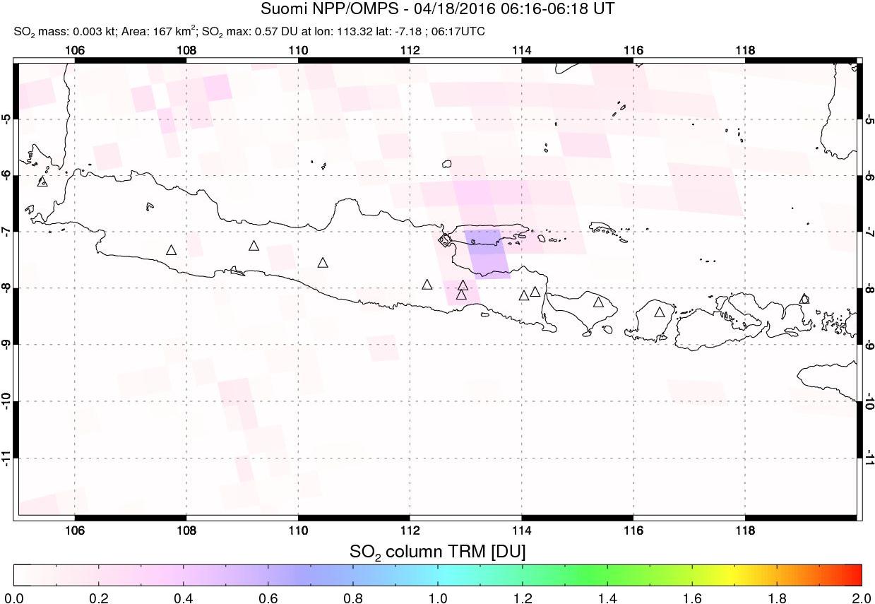A sulfur dioxide image over Java, Indonesia on Apr 18, 2016.