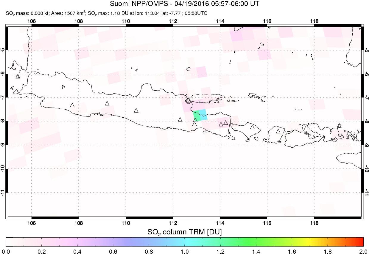 A sulfur dioxide image over Java, Indonesia on Apr 19, 2016.