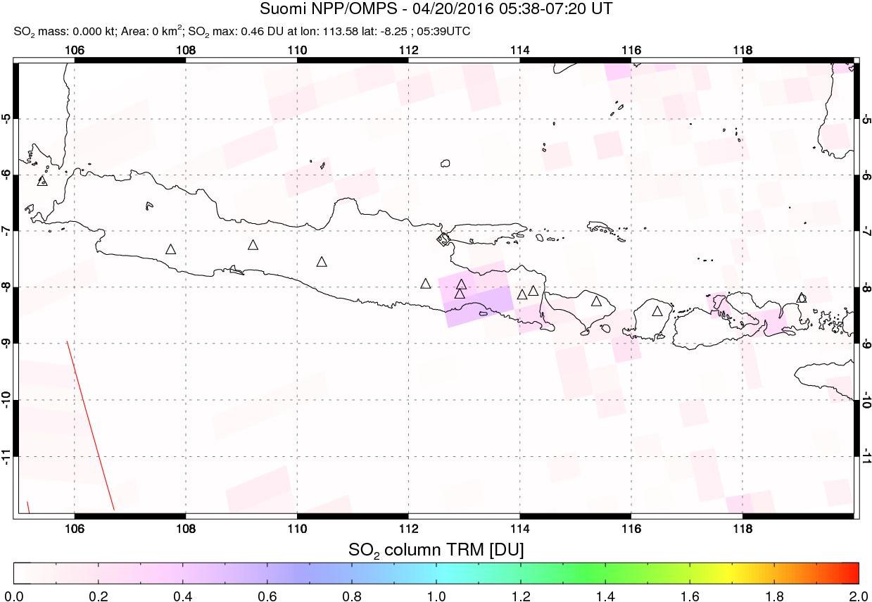 A sulfur dioxide image over Java, Indonesia on Apr 20, 2016.