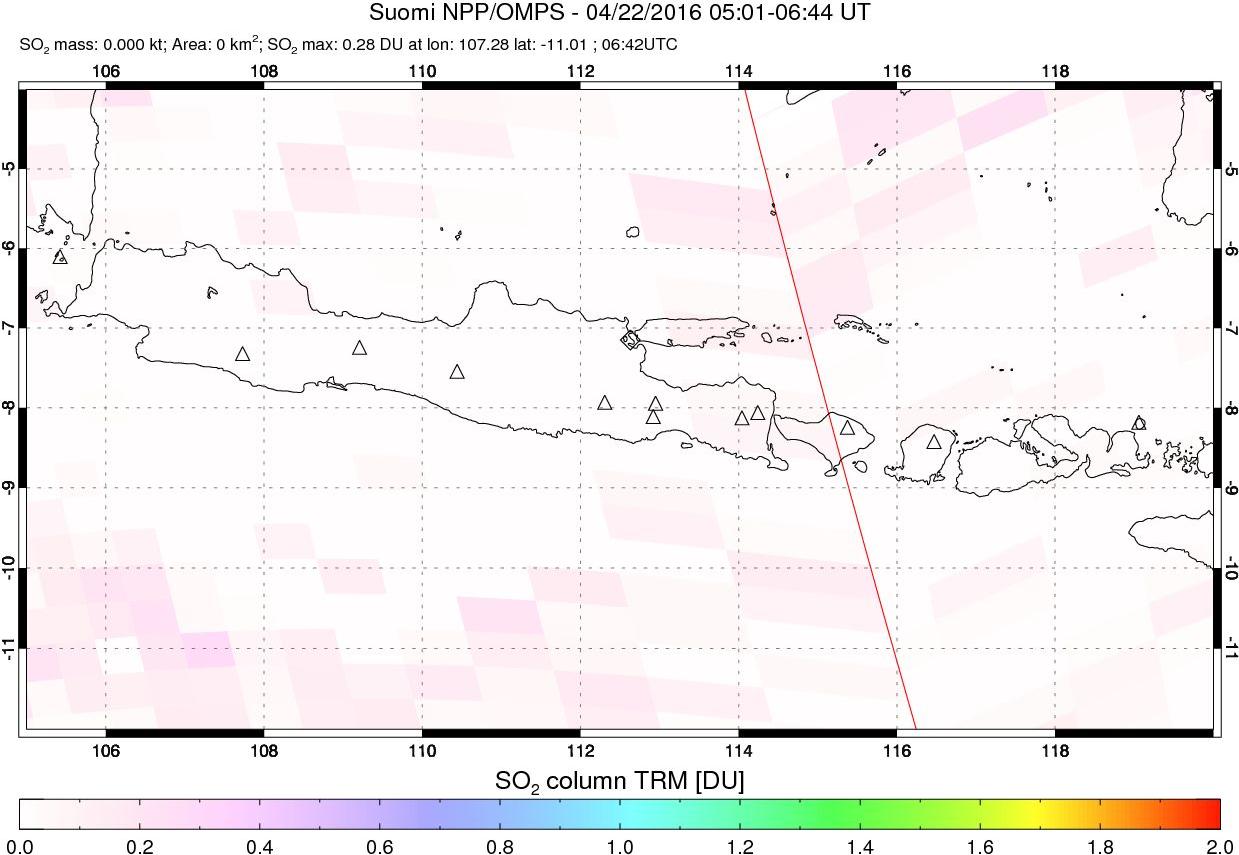 A sulfur dioxide image over Java, Indonesia on Apr 22, 2016.