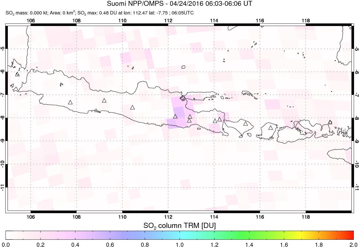 A sulfur dioxide image over Java, Indonesia on Apr 24, 2016.
