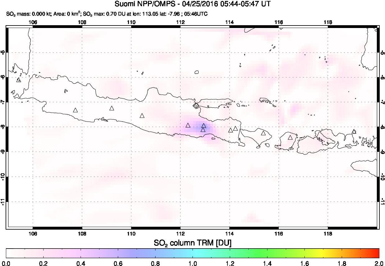 A sulfur dioxide image over Java, Indonesia on Apr 25, 2016.