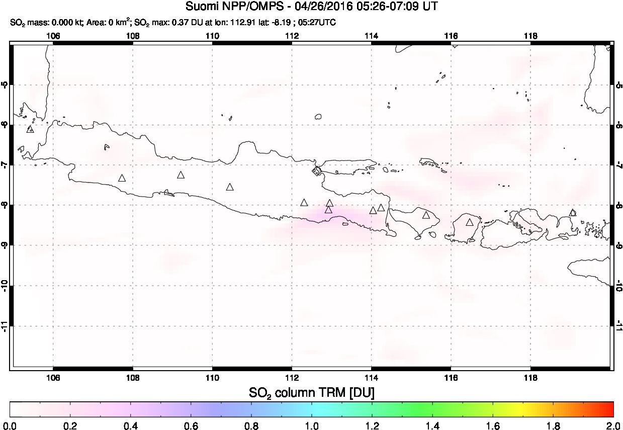 A sulfur dioxide image over Java, Indonesia on Apr 26, 2016.