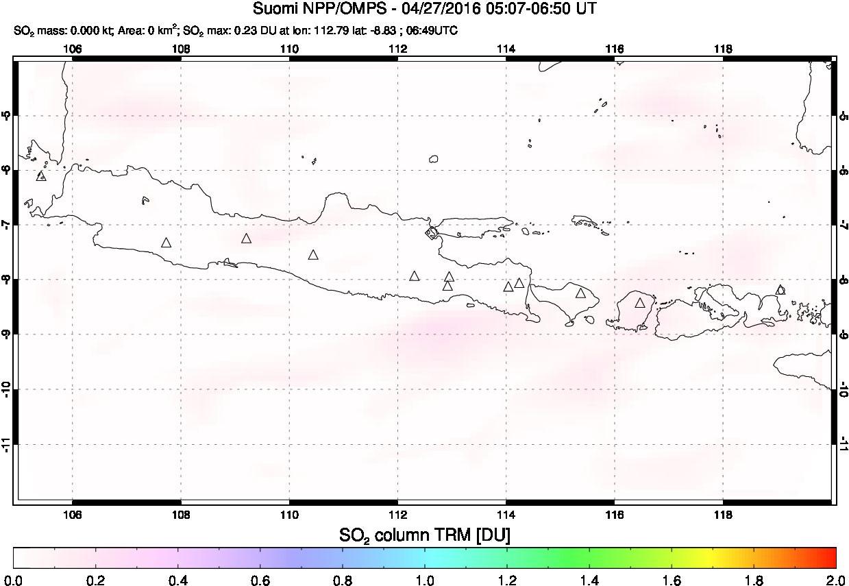 A sulfur dioxide image over Java, Indonesia on Apr 27, 2016.
