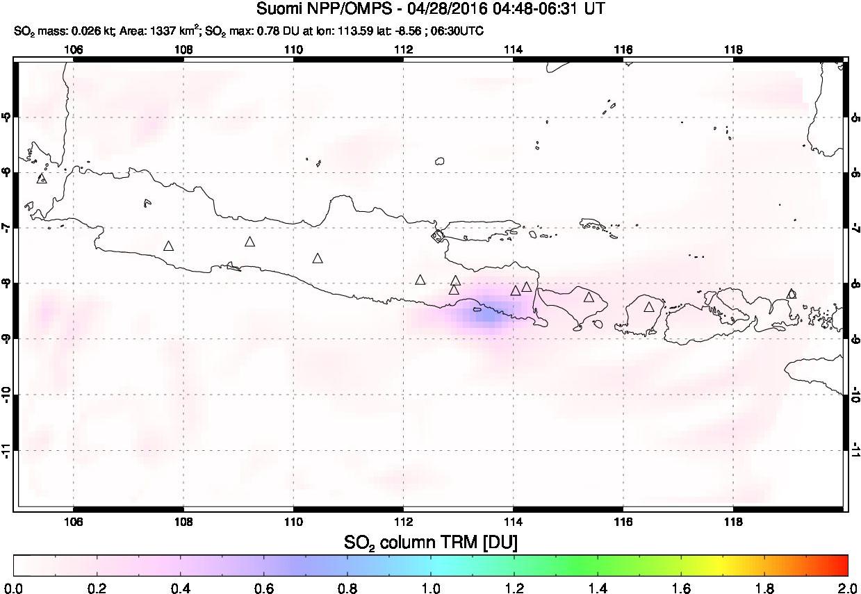 A sulfur dioxide image over Java, Indonesia on Apr 28, 2016.
