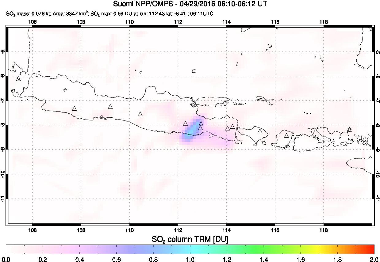 A sulfur dioxide image over Java, Indonesia on Apr 29, 2016.