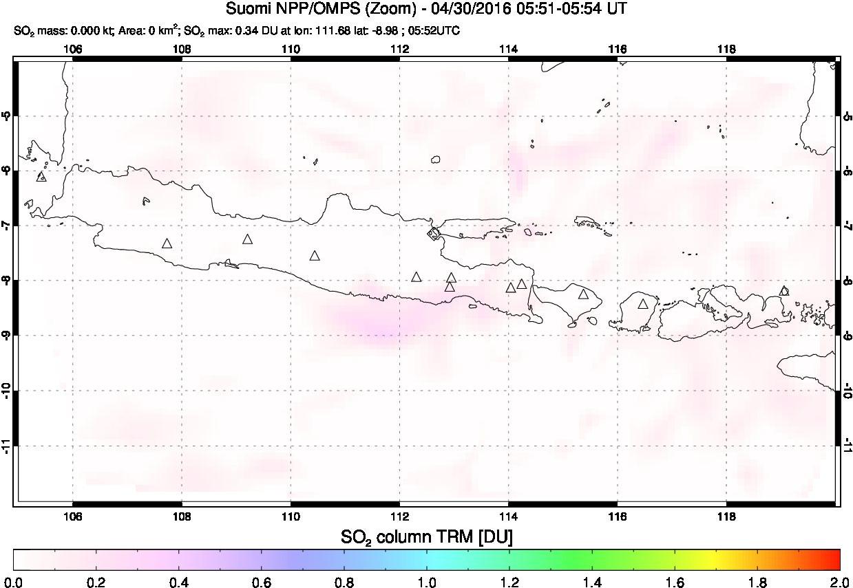 A sulfur dioxide image over Java, Indonesia on Apr 30, 2016.