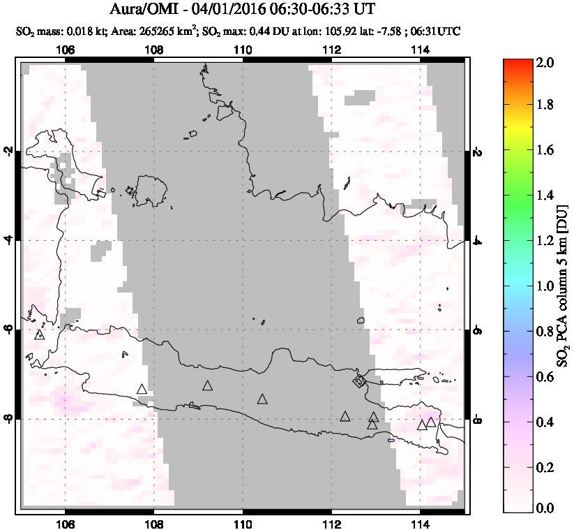A sulfur dioxide image over Java, Indonesia on Apr 01, 2016.