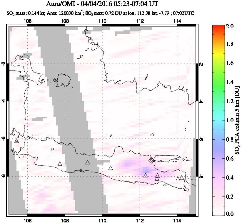 A sulfur dioxide image over Java, Indonesia on Apr 04, 2016.