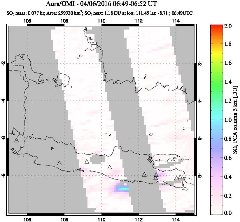 A sulfur dioxide image over Java, Indonesia on Apr 06, 2016.