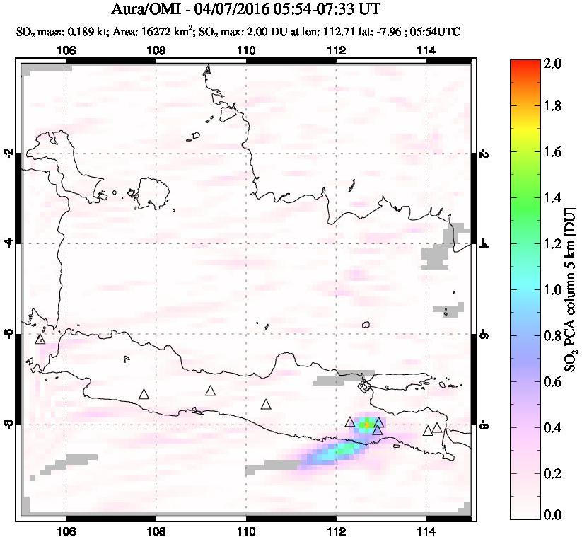 A sulfur dioxide image over Java, Indonesia on Apr 07, 2016.