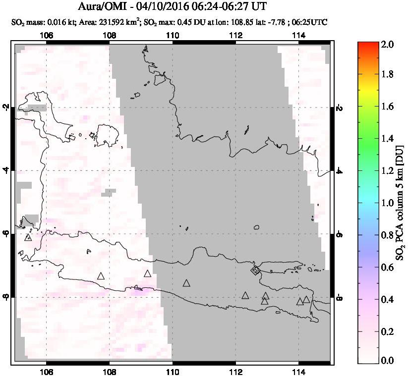 A sulfur dioxide image over Java, Indonesia on Apr 10, 2016.