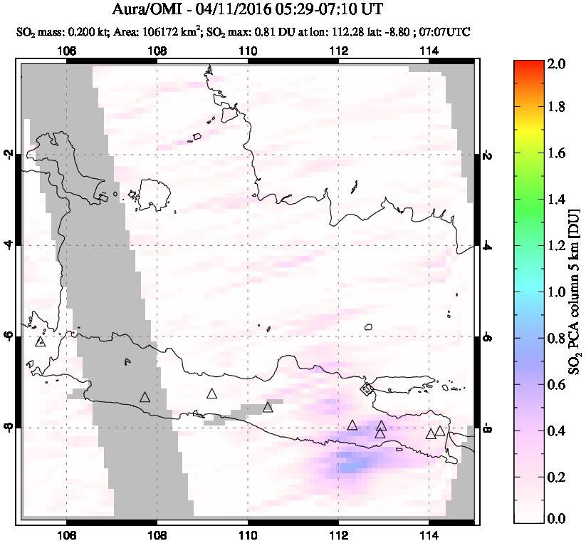 A sulfur dioxide image over Java, Indonesia on Apr 11, 2016.