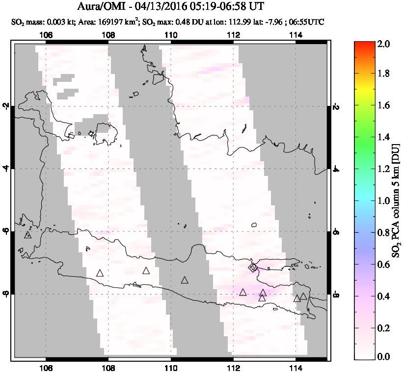 A sulfur dioxide image over Java, Indonesia on Apr 13, 2016.