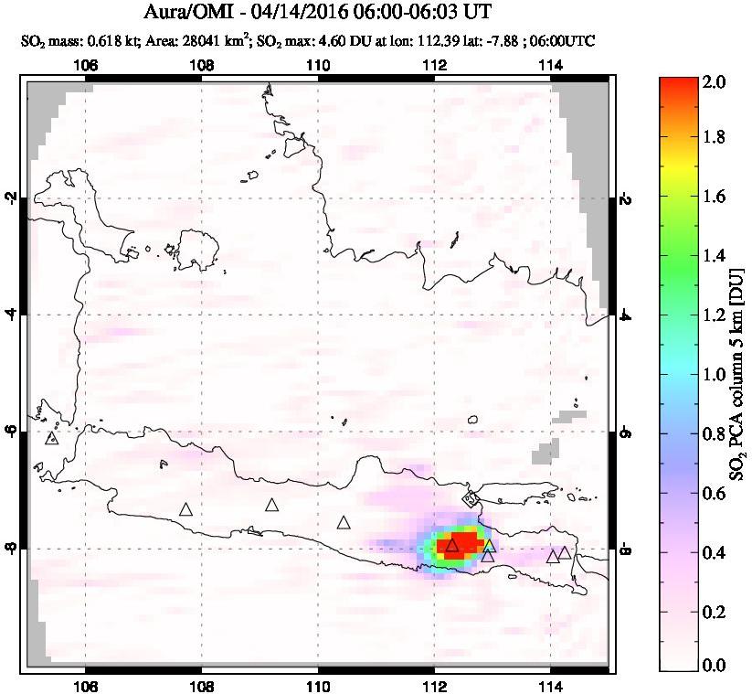 A sulfur dioxide image over Java, Indonesia on Apr 14, 2016.