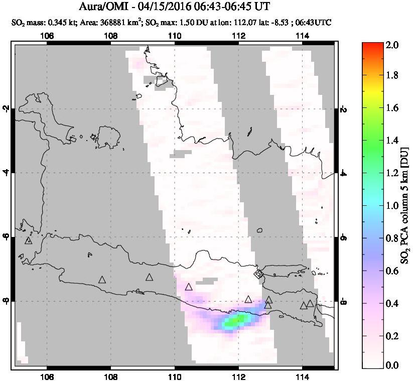 A sulfur dioxide image over Java, Indonesia on Apr 15, 2016.