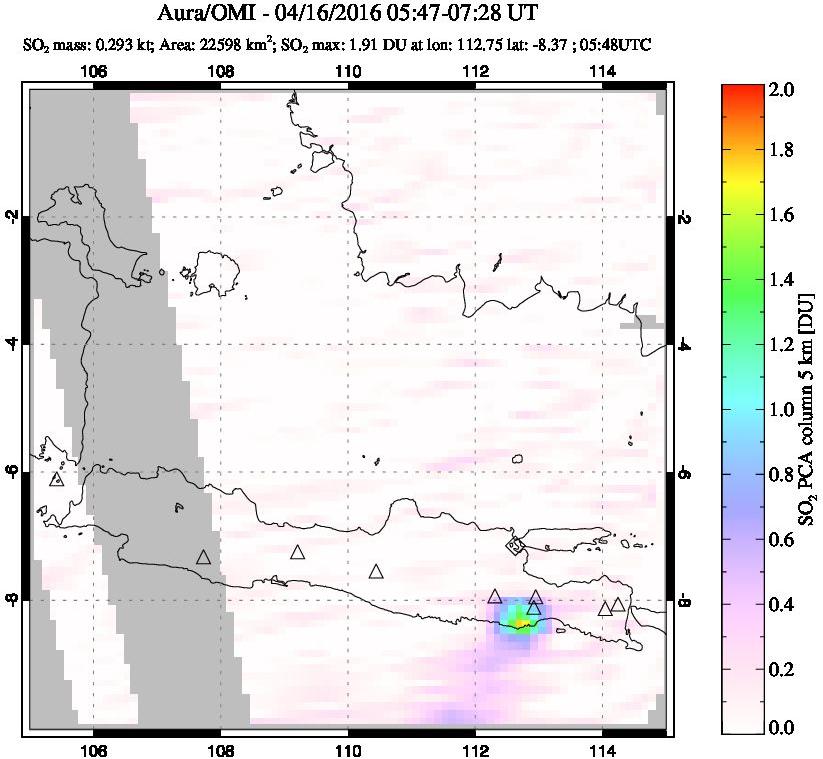 A sulfur dioxide image over Java, Indonesia on Apr 16, 2016.