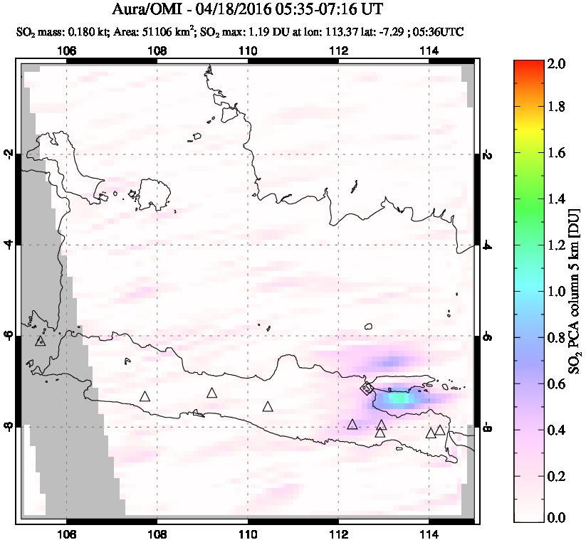 A sulfur dioxide image over Java, Indonesia on Apr 18, 2016.