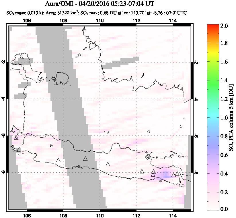 A sulfur dioxide image over Java, Indonesia on Apr 20, 2016.