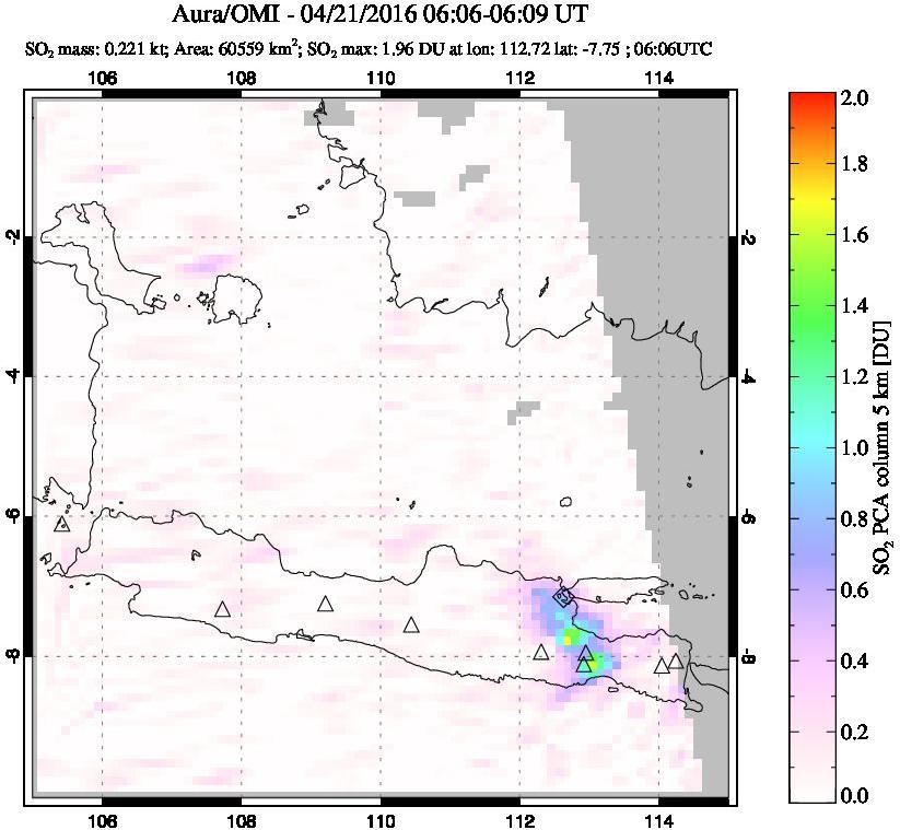A sulfur dioxide image over Java, Indonesia on Apr 21, 2016.
