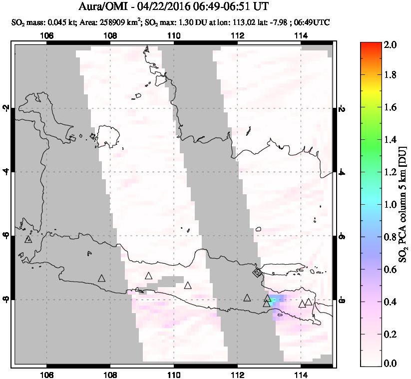 A sulfur dioxide image over Java, Indonesia on Apr 22, 2016.