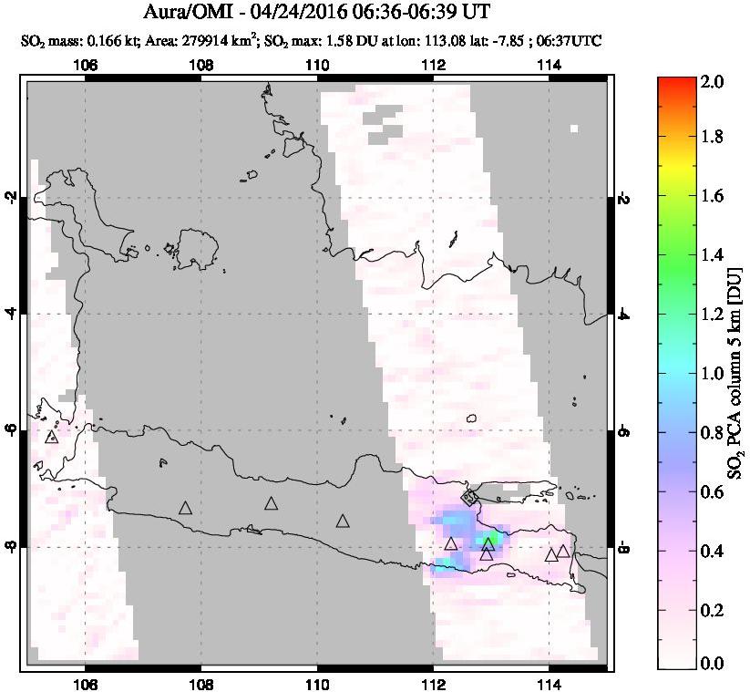 A sulfur dioxide image over Java, Indonesia on Apr 24, 2016.