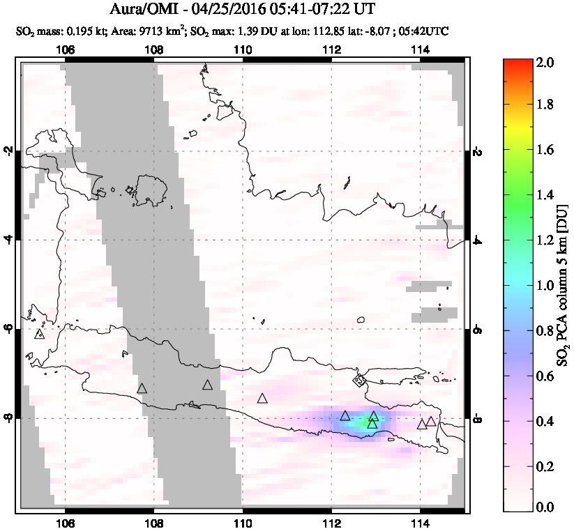A sulfur dioxide image over Java, Indonesia on Apr 25, 2016.