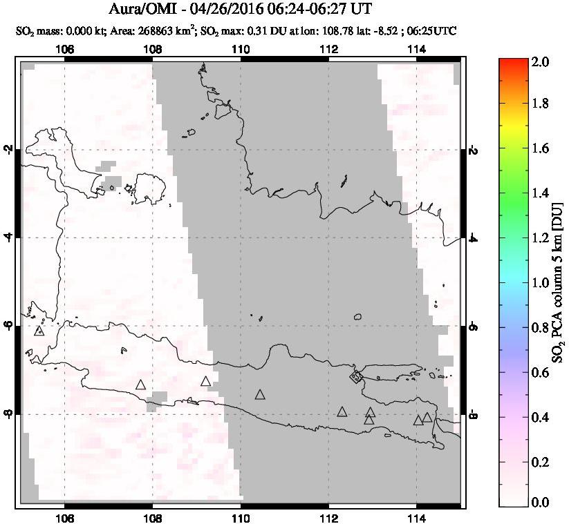 A sulfur dioxide image over Java, Indonesia on Apr 26, 2016.