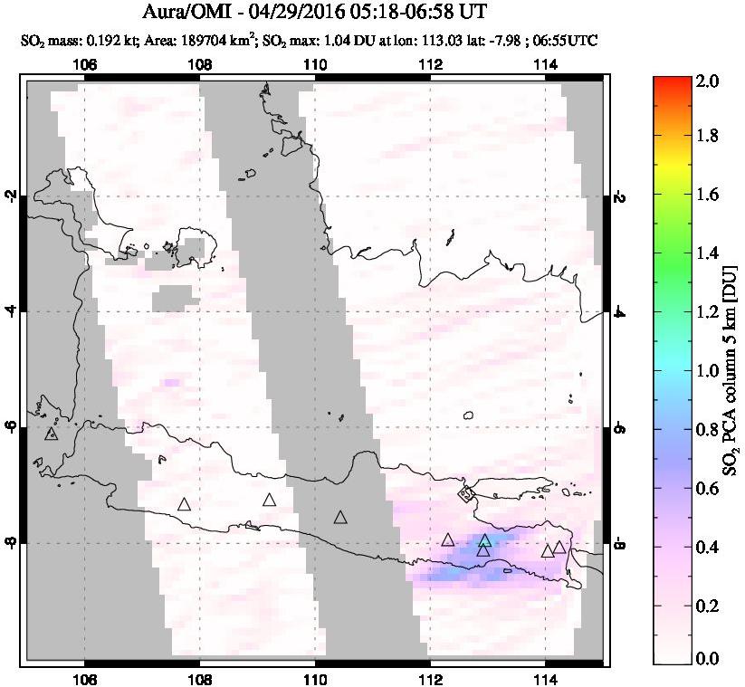 A sulfur dioxide image over Java, Indonesia on Apr 29, 2016.